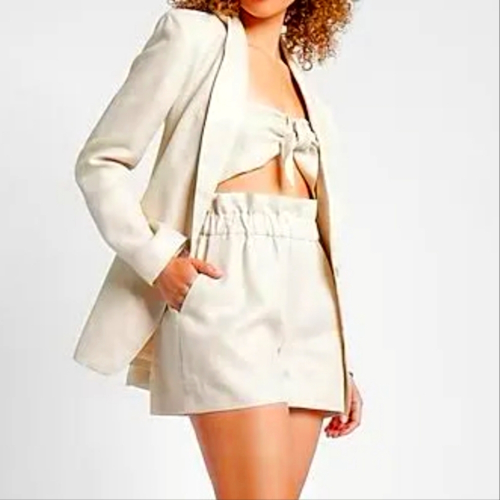 Express Linen Cream Blazer and Shorts Set